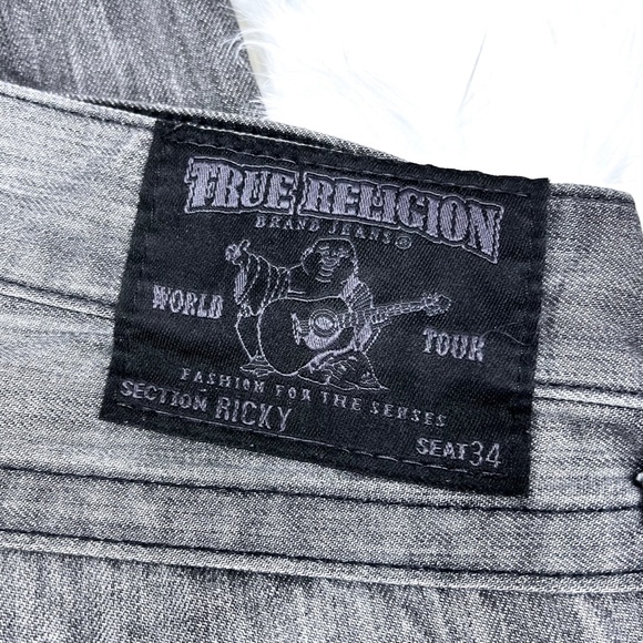 🚫SOLD!👖NWOT |•TRUE RELIGION•| Grey 'Ricky' Straight Leg Flap Pocket Jeans 34 - Picture 12 of 16